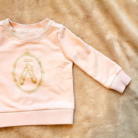 JANIE AND JACK JUNO VALENTINE PINK BALLERINA SLIPPERS SWEATSHIRT, SZ 6-12 MOS. - Picture 4 of 9